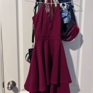 Elegant Burgundy Halter Dress